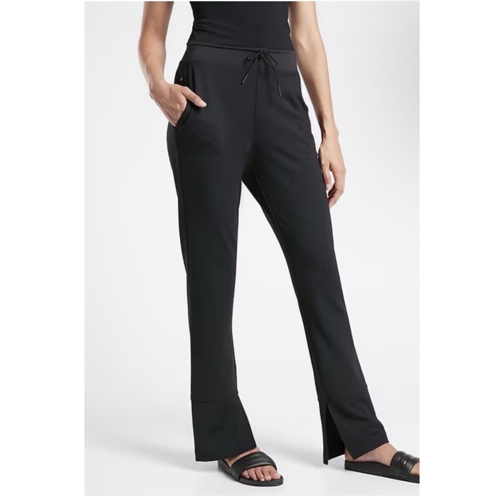 Athleta Hermosa Pant Black M High Rise Split Hem Drawstring Trousers Pockets